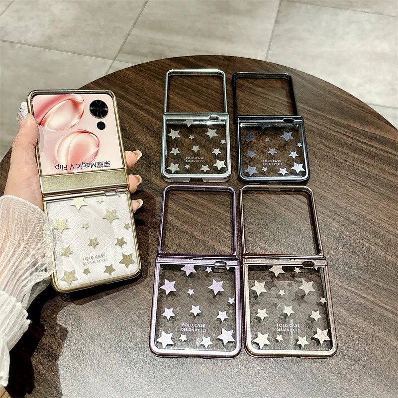 Honor Magic VFlip phone case, foldable screen, electroplated transparent hinge, drop-proof protective case.