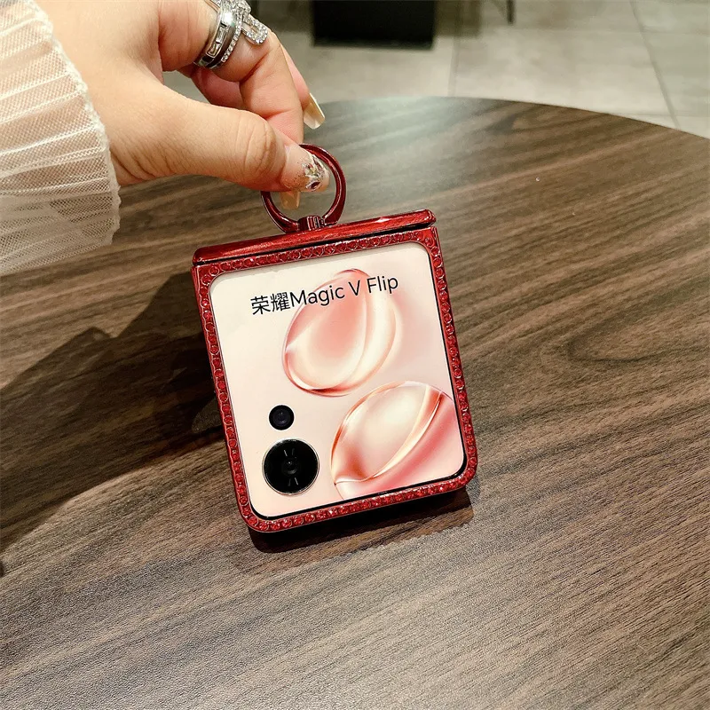 Suitable for Honor Magic V Flip phone cases with foldable screens, luxurious diamond-studded glitter, drop-proof protection.