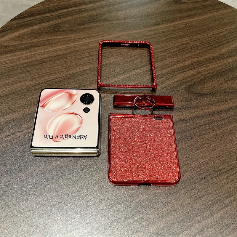 Suitable for Honor Magic V Flip phone cases with foldable screens, luxurious diamond-studded glitter, drop-proof protection.