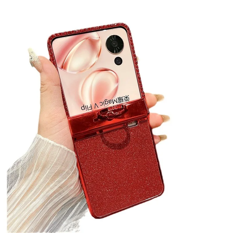 Suitable for Honor Magic V Flip phone cases with foldable screens, luxurious diamond-studded glitter, drop-proof protection.