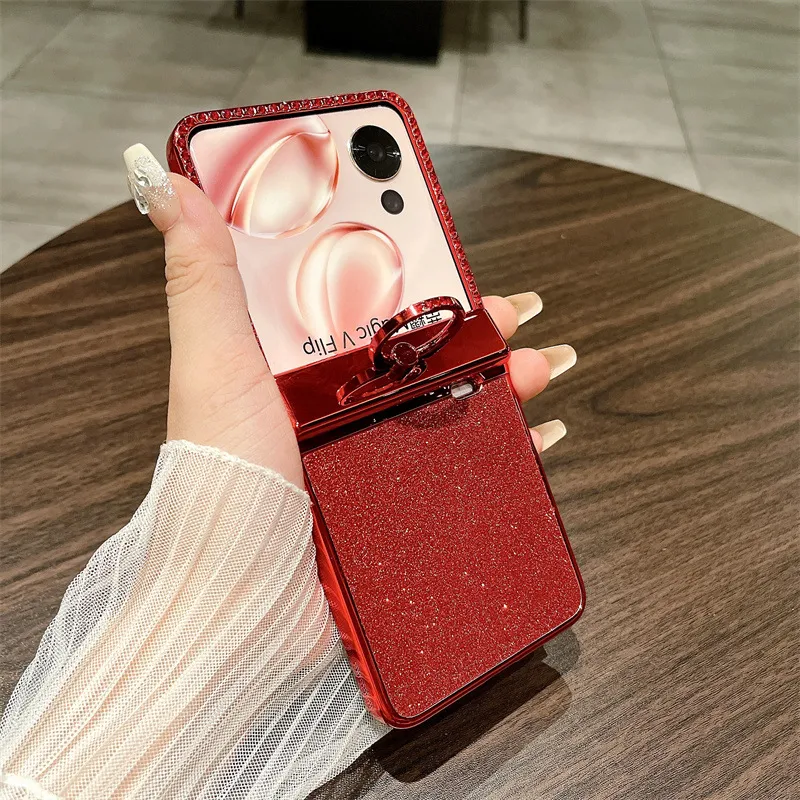 Suitable for Honor Magic V Flip phone cases with foldable screens, luxurious diamond-studded glitter, drop-proof protection.