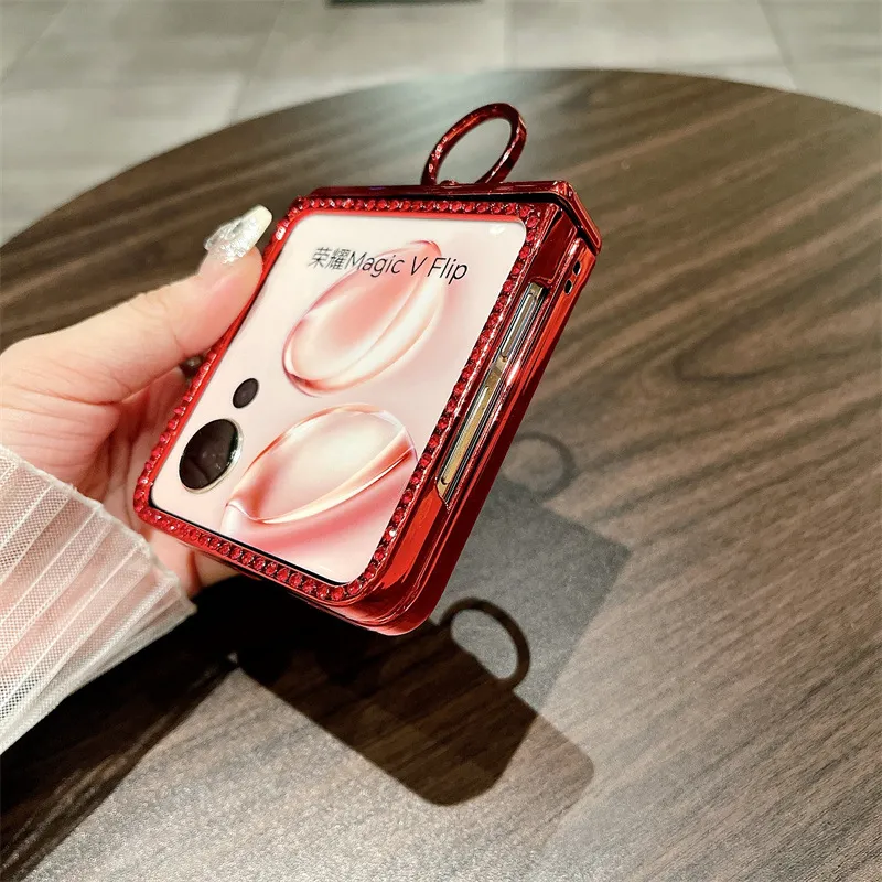 Suitable for Honor Magic V Flip phone cases with foldable screens, luxurious diamond-studded glitter, drop-proof protection.