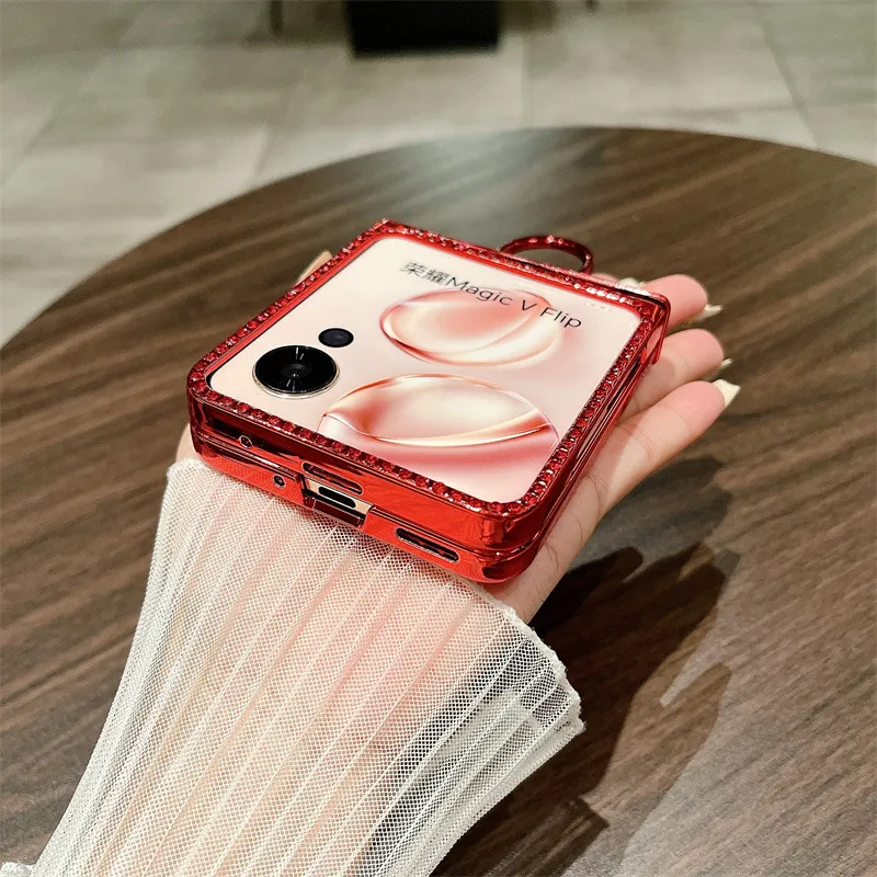 Suitable for Honor Magic V Flip phone cases with foldable screens, luxurious diamond-studded glitter, drop-proof protection.