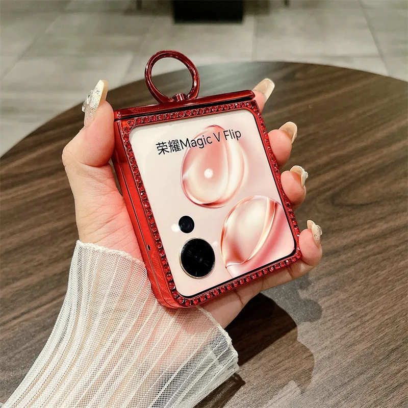 Suitable for Honor Magic V Flip phone cases with foldable screens, luxurious diamond-studded glitter, drop-proof protection.