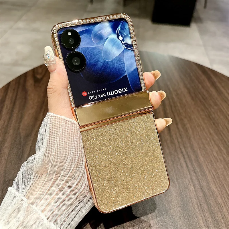 Compatible with Xiaomi MIX Flip2 phone case, mixflip folding crystal glitter full-coverage hinge drop protection