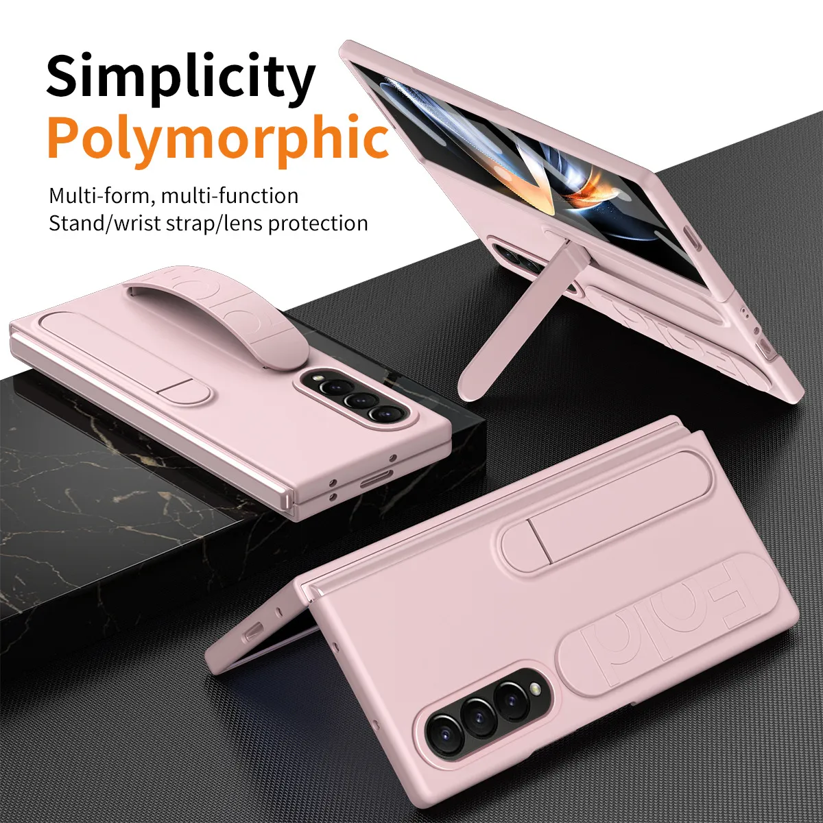Compatible with Samsung Zfold 5 phone case, FOLD4 folding official vertical wrist strap case, integrated anti-drop protective case.