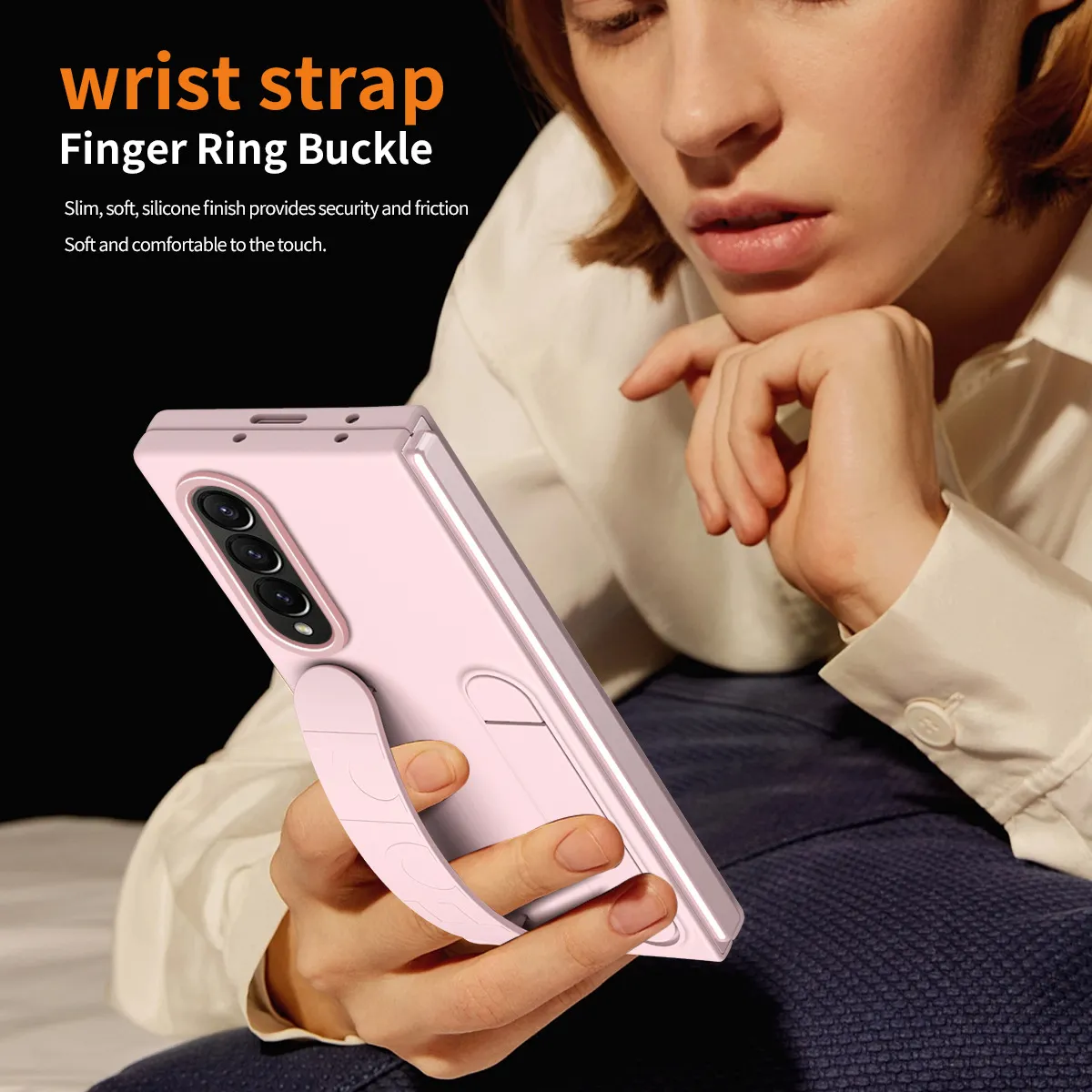 Compatible with Samsung Zfold 5 phone case, FOLD4 folding official vertical wrist strap case, integrated anti-drop protective case.