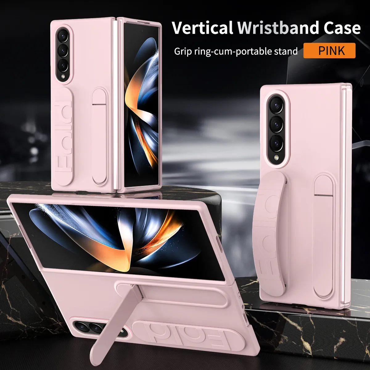 Compatible with Samsung Zfold 5 phone case, FOLD4 folding official vertical wrist strap case, integrated anti-drop protective case.