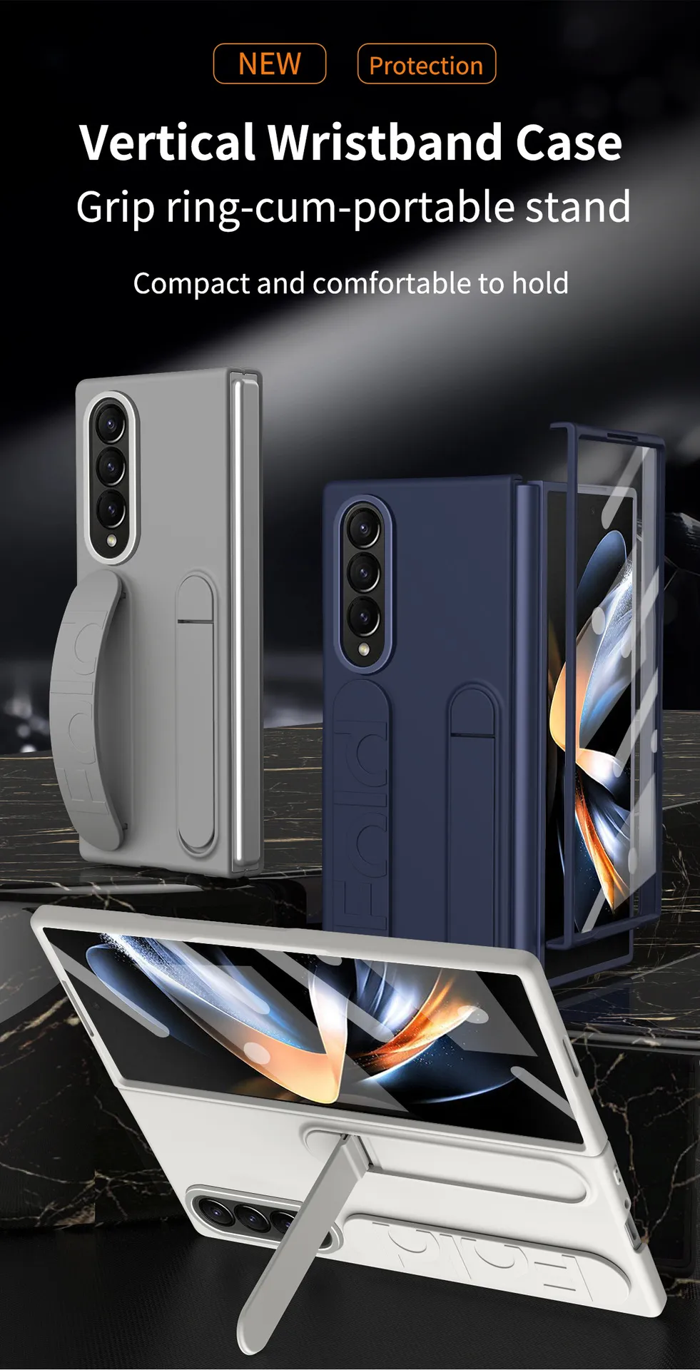 Compatible with Samsung Zfold 5 phone case, FOLD4 folding official vertical wrist strap case, integrated anti-drop protective case.