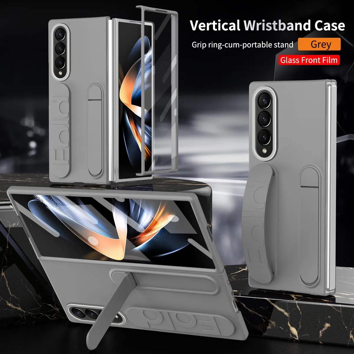 Compatible with Samsung Zfold 5 phone case, FOLD4 folding official vertical wrist strap case, integrated anti-drop protective case.