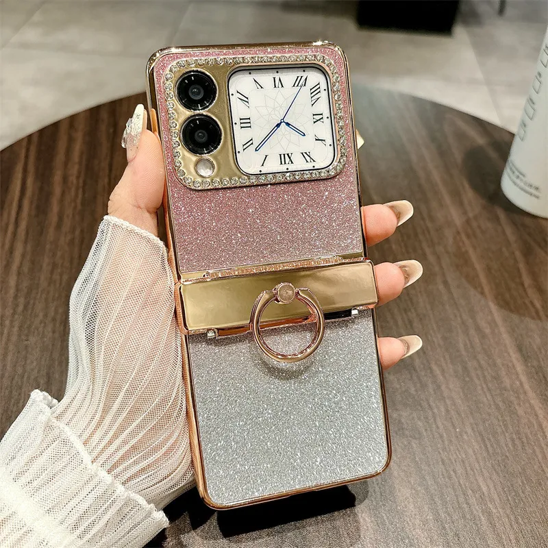 Compatible Huawei Nova Flip phone case, NovaFlip foldable screen glitter ring hinge drop-proof protective case