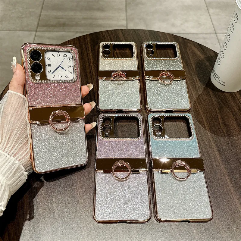 Compatible Huawei Nova Flip phone case, NovaFlip foldable screen glitter ring hinge drop-proof protective case