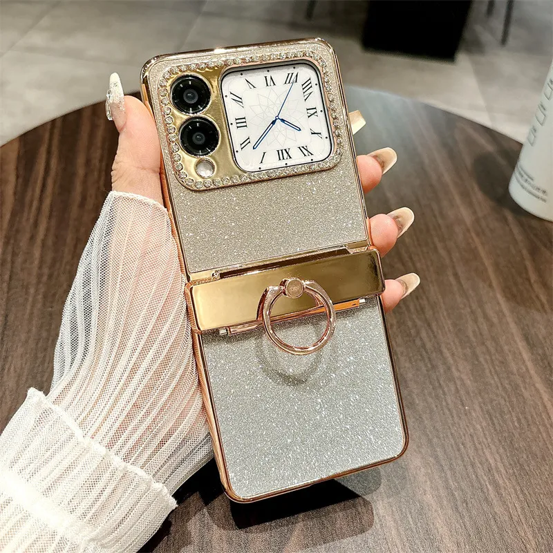 Compatible Huawei Nova Flip phone case, NovaFlip foldable screen glitter ring hinge drop-proof protective case