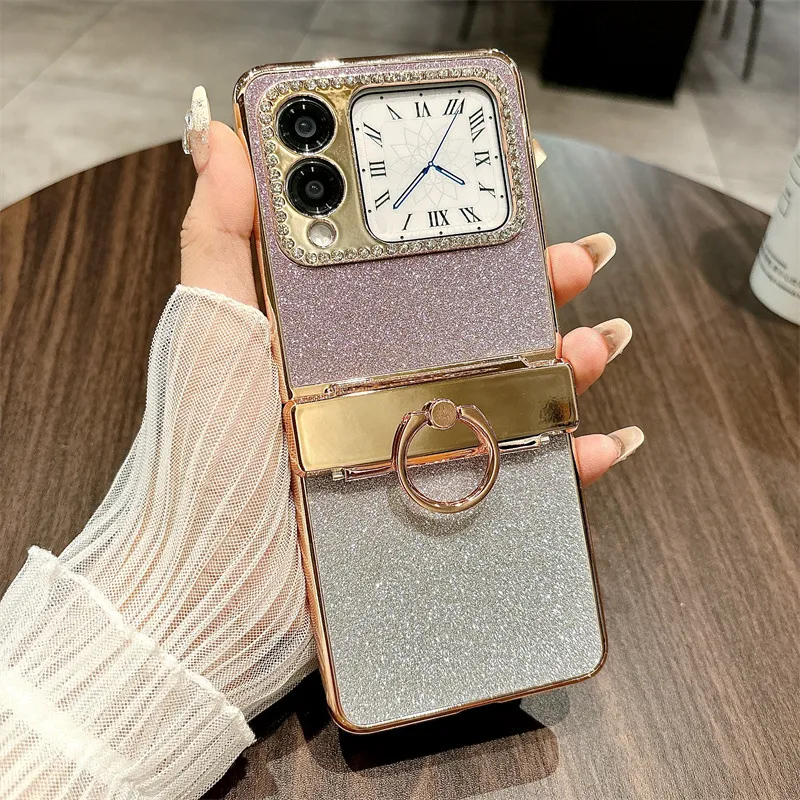 Compatible Huawei Nova Flip phone case, NovaFlip foldable screen glitter ring hinge drop-proof protective case