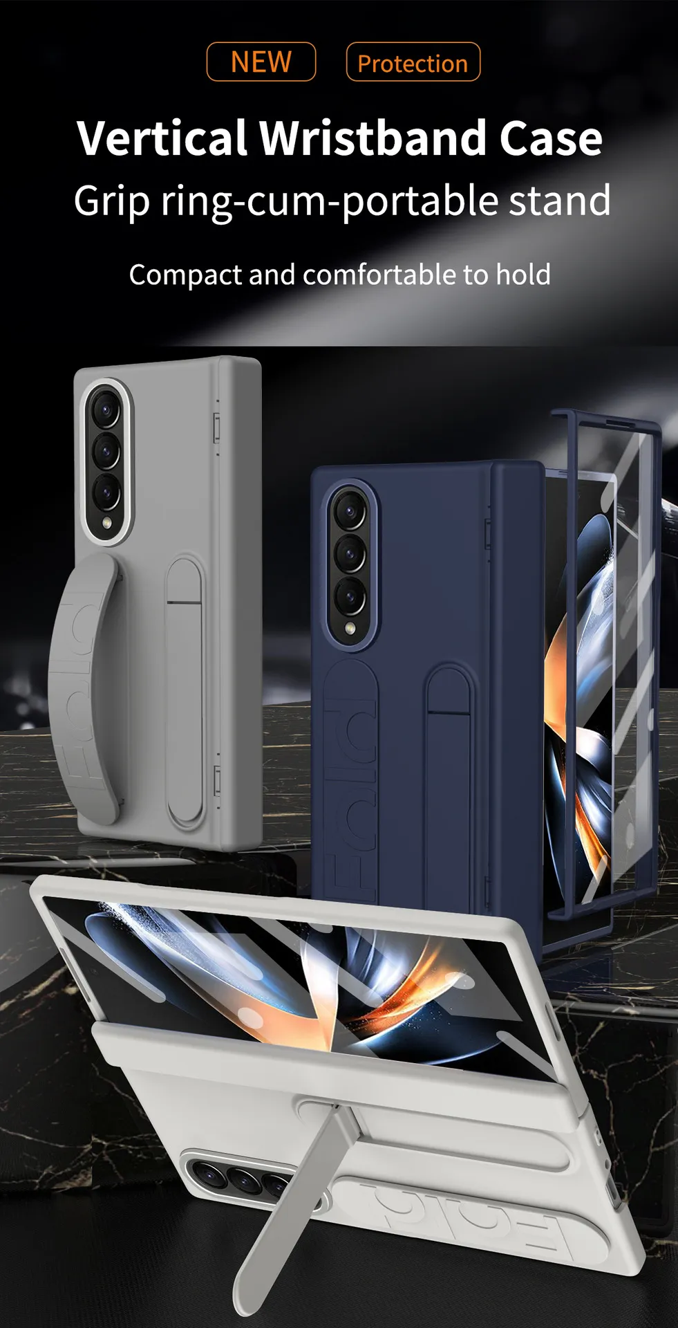 Compatible with Samsung Zfold4 phone case FOLD3 folding official wrist strap stand hinge case film integrated protective case