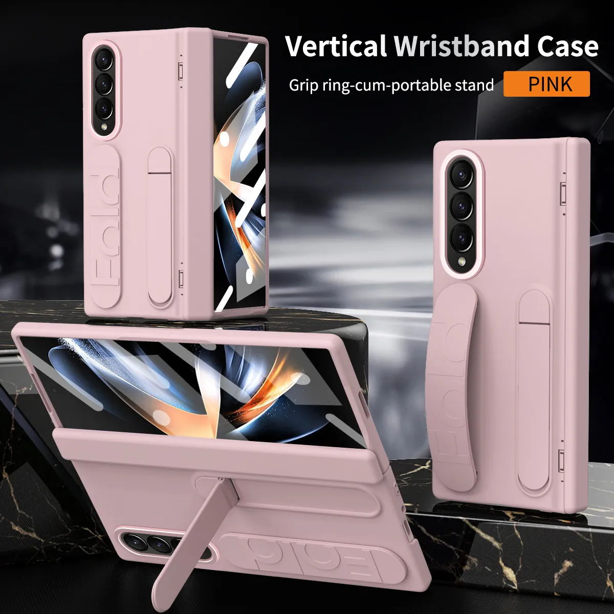 Compatible with Samsung Zfold4 phone case FOLD3 folding official wrist strap stand hinge case film integrated protective case