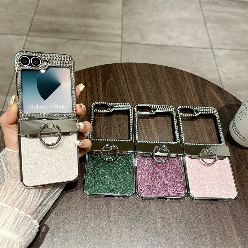 Compatible with Samsung ZFlip 7FE phone case, ZFLIP 6 foldable screen diamond leather hinge full-coverage drop protection leather