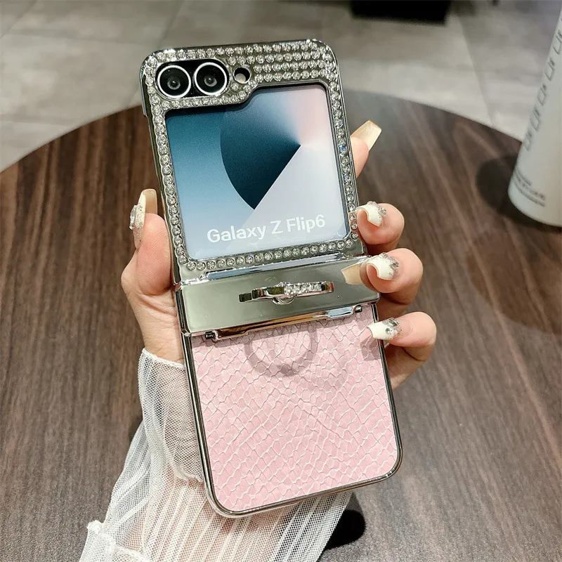 Compatible with Samsung ZFlip 7FE phone case, ZFLIP 6 foldable screen diamond leather hinge full-coverage drop protection leather