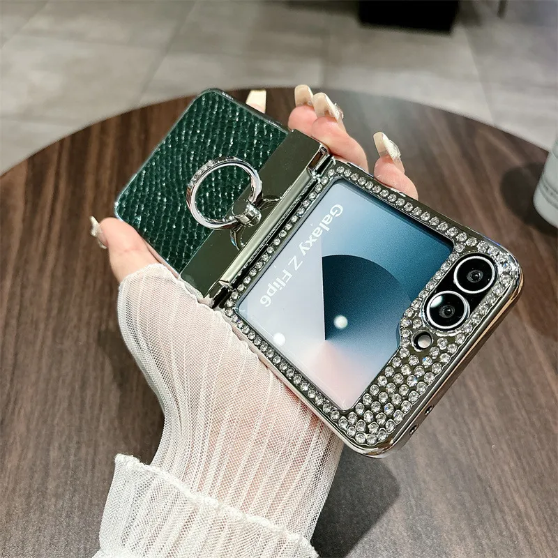 Compatible with Samsung ZFlip 7FE phone case, ZFLIP 6 foldable screen diamond leather hinge full-coverage drop protection leather