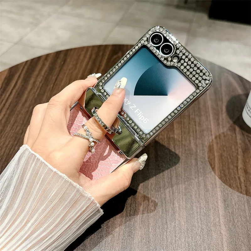 Compatible with Samsung ZFlip 7FE phone case, ZFLIP 6 foldable screen diamond leather hinge full-coverage drop protection leather