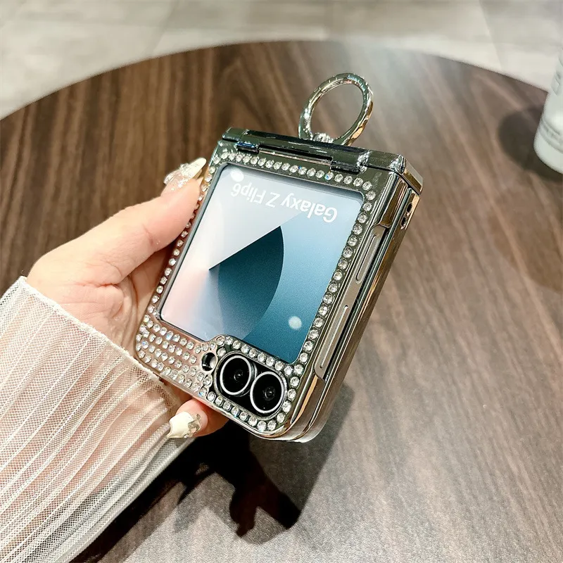 Compatible with Samsung ZFlip 7FE phone case, ZFLIP 6 foldable screen diamond leather hinge full-coverage drop protection leather