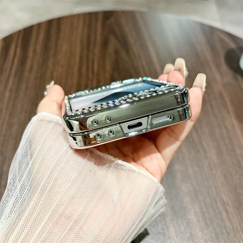 Compatible with Samsung ZFlip 7FE phone case, ZFLIP 6 foldable screen diamond leather hinge full-coverage drop protection leather