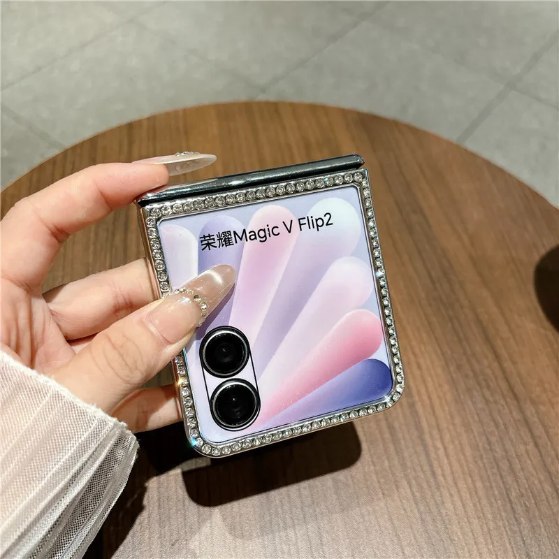 Compatible with Honor Magic V Flip2 phone case, foldable screen, luxury electroplated vegan leather, full-coverage drop protection case
