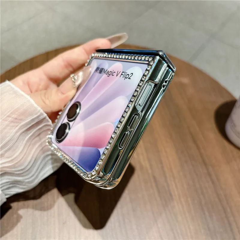 Compatible with Honor Magic V Flip2 phone case, foldable screen, luxury electroplated vegan leather, full-coverage drop protection case