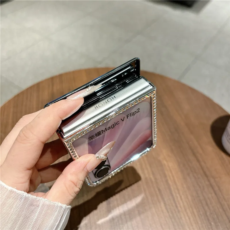 Compatible with Honor Magic V Flip2 phone case, foldable screen, luxury electroplated vegan leather, full-coverage drop protection case