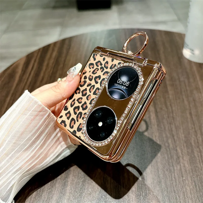 Huawei Pocket 2 phone case, foldable screen, leopard print stand, protective leather case, hinge fully covered, drop-proof and suitable.