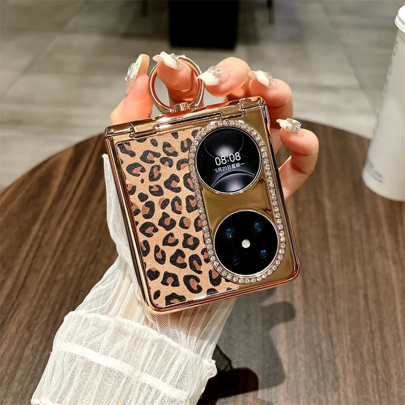 Huawei Pocket 2 phone case, foldable screen, leopard print stand, protective leather case, hinge fully covered, drop-proof and suitable.