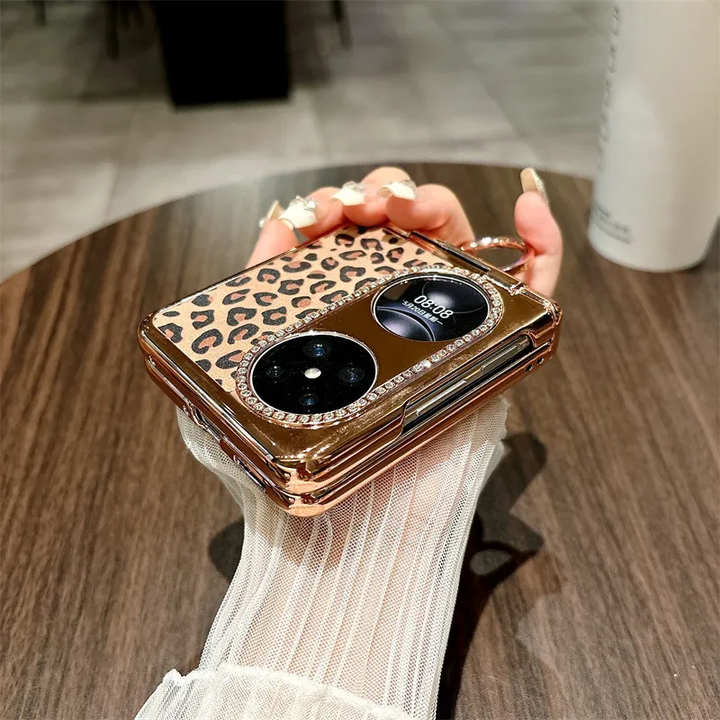 Huawei Pocket 2 phone case, foldable screen, leopard print stand, protective leather case, hinge fully covered, drop-proof and suitable.