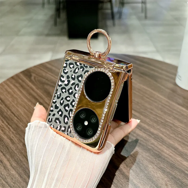 Huawei Pocket 2 phone case, foldable screen, leopard print stand, protective leather case, hinge fully covered, drop-proof and suitable.