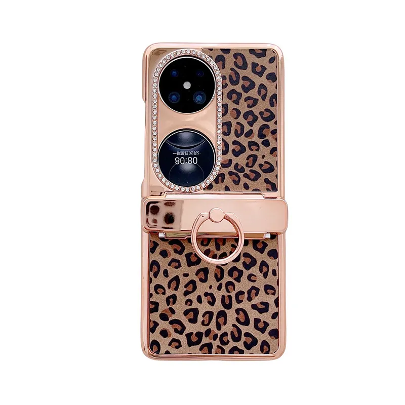 Huawei Pocket 2 phone case, foldable screen, leopard print stand, protective leather case, hinge fully covered, drop-proof and suitable.