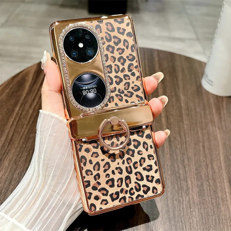 Huawei Pocket 2 phone case, foldable screen, leopard print stand, protective leather case, hinge fully covered, drop-proof and suitable.