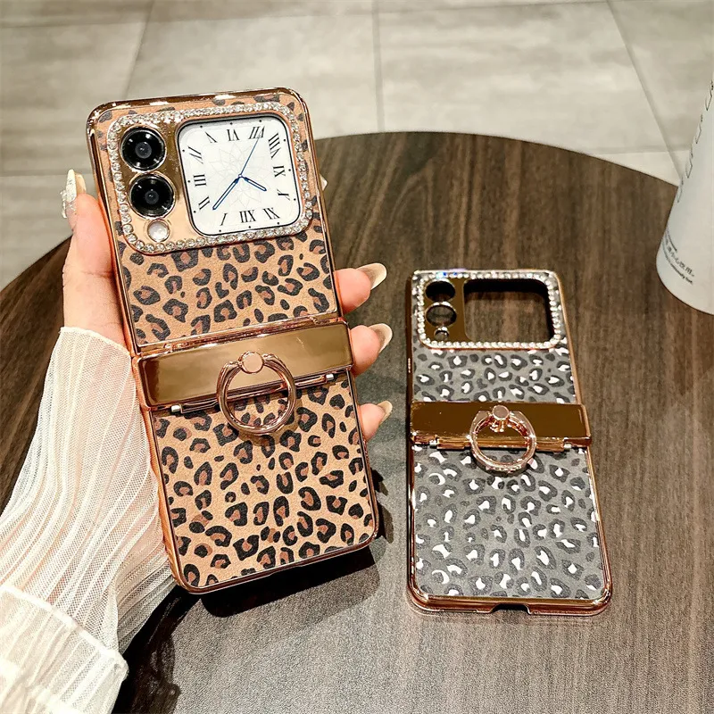 Compatible Huawei Nova Flip phone case, Nova Flip foldable screen leopard print stand hinge full-coverage shockproof case