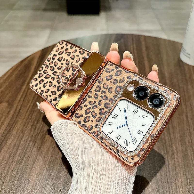 Compatible Huawei Nova Flip phone case, Nova Flip foldable screen leopard print stand hinge full-coverage shockproof case