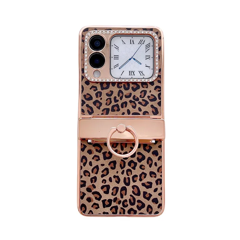 Compatible Huawei Nova Flip phone case, Nova Flip foldable screen leopard print stand hinge full-coverage shockproof case