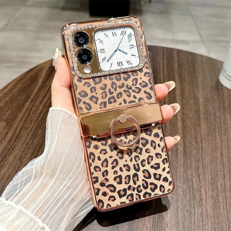 Compatible Huawei Nova Flip phone case, Nova Flip foldable screen leopard print stand hinge full-coverage shockproof case