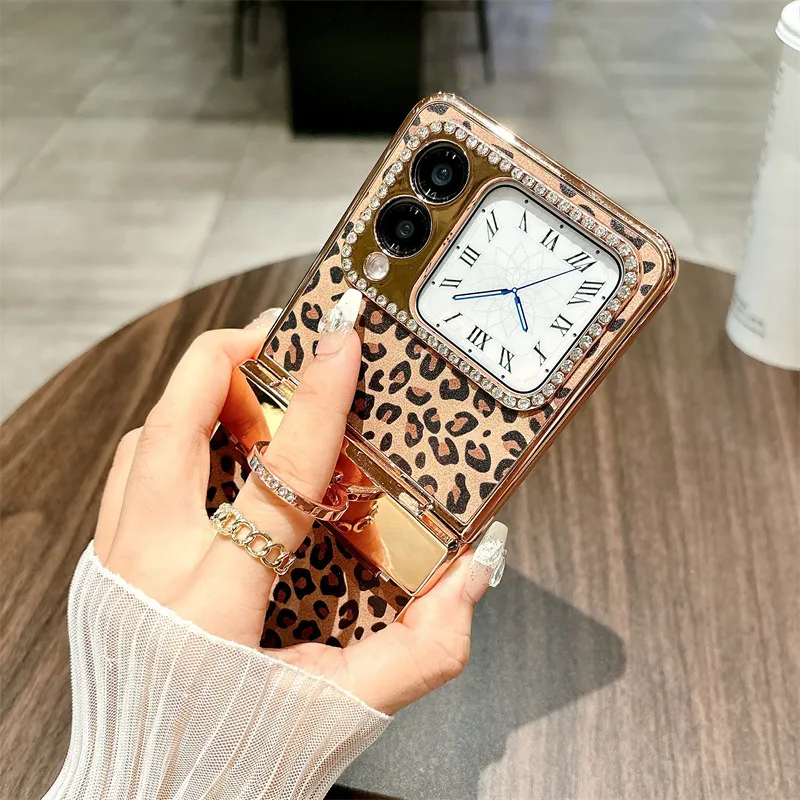 Compatible Huawei Nova Flip phone case, Nova Flip foldable screen leopard print stand hinge full-coverage shockproof case