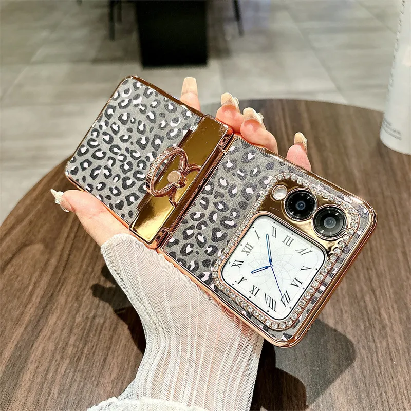 Compatible Huawei Nova Flip phone case, Nova Flip foldable screen leopard print stand hinge full-coverage shockproof case