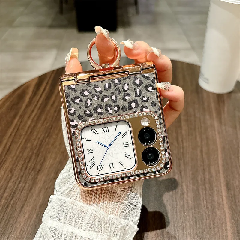 Compatible Huawei Nova Flip phone case, Nova Flip foldable screen leopard print stand hinge full-coverage shockproof case