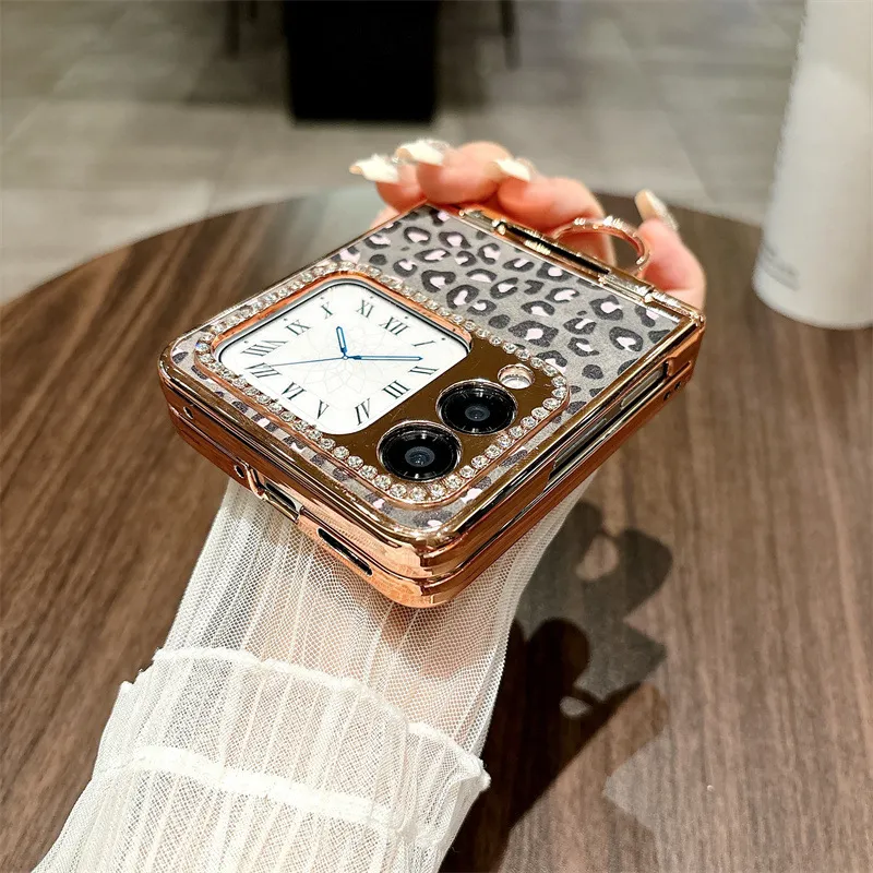 Compatible Huawei Nova Flip phone case, Nova Flip foldable screen leopard print stand hinge full-coverage shockproof case