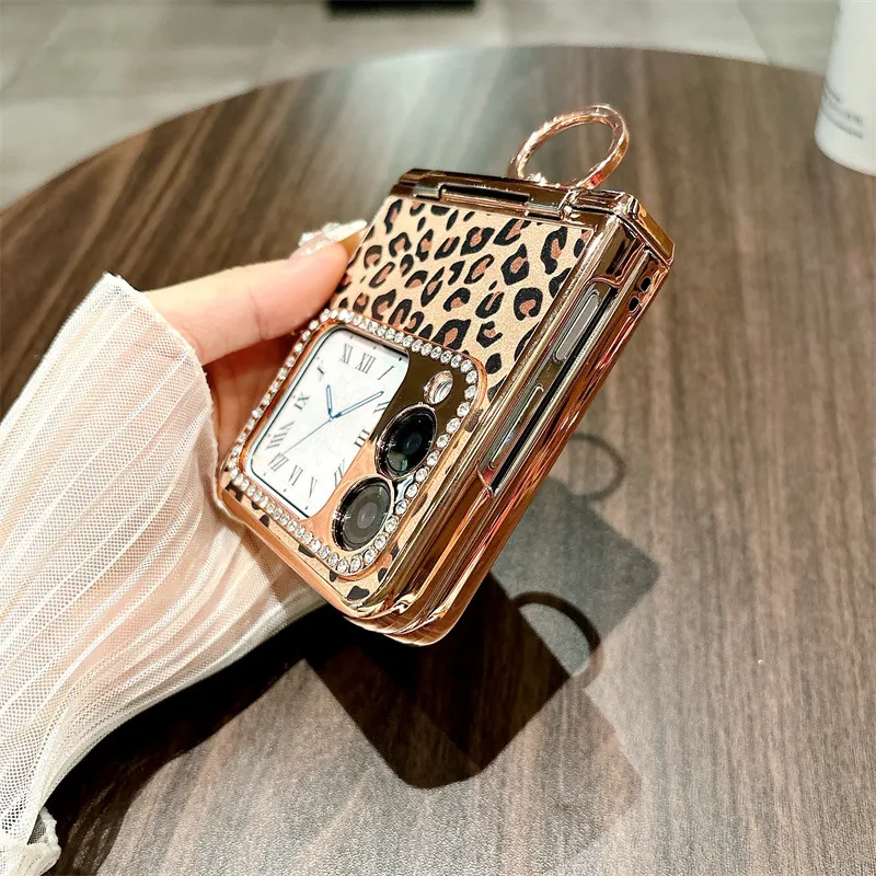 Compatible Huawei Nova Flip phone case, Nova Flip foldable screen leopard print stand hinge full-coverage shockproof case
