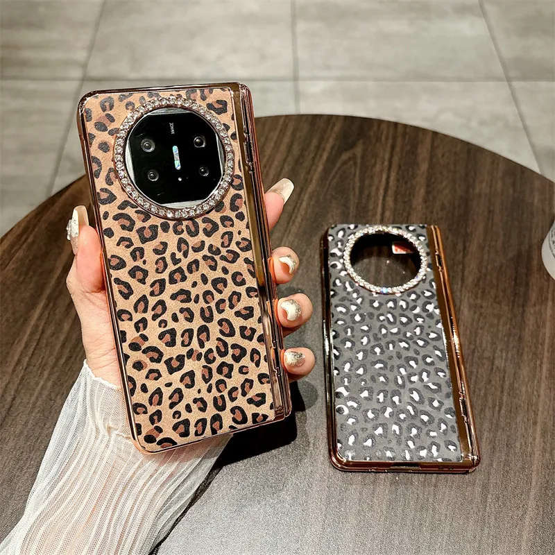 Compatible with Huawei Mate X5 phone case, MATE X3 folding leopard print leather luxury anti-drop protective case stand 5G