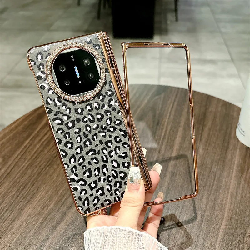 Compatible with Huawei Mate X5 phone case, MATE X3 folding leopard print leather luxury anti-drop protective case stand 5G
