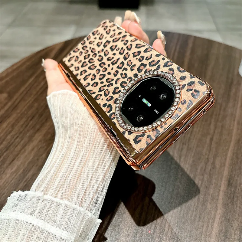Compatible with Huawei Mate X5 phone case, MATE X3 folding leopard print leather luxury anti-drop protective case stand 5G