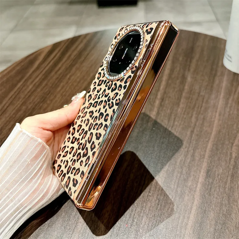 Compatible with Huawei Mate X5 phone case, MATE X3 folding leopard print leather luxury anti-drop protective case stand 5G