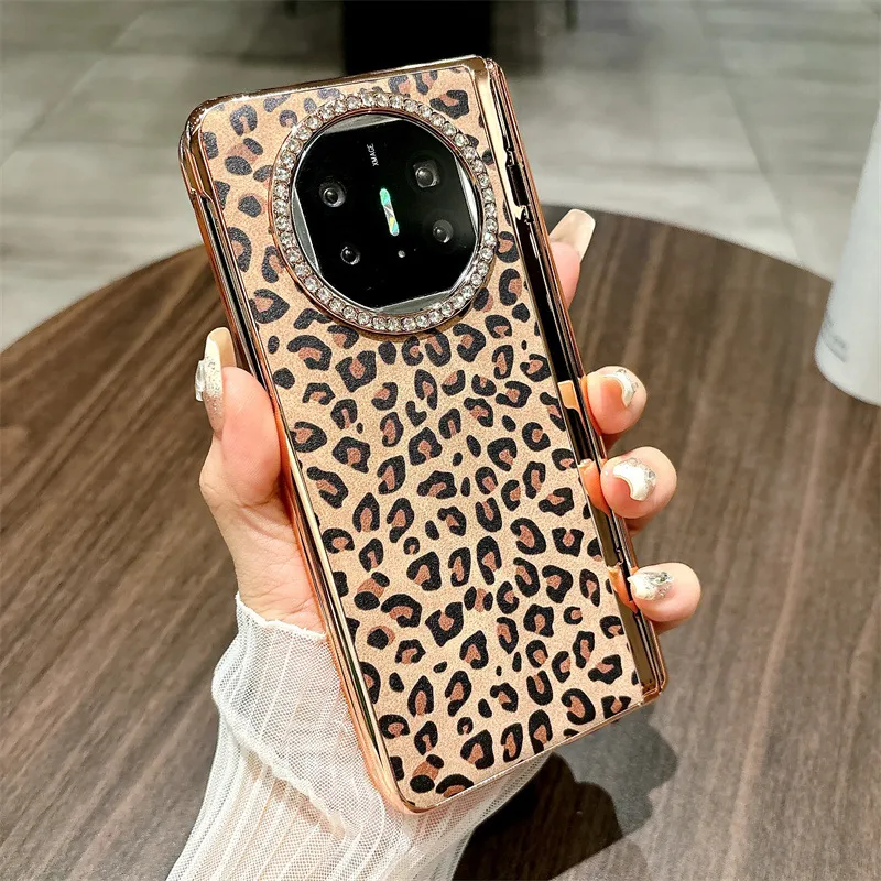 Compatible with Huawei Mate X5 phone case, MATE X3 folding leopard print leather luxury anti-drop protective case stand 5G