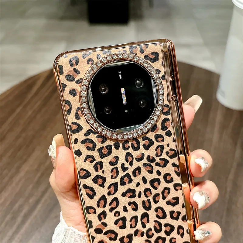 Compatible with Huawei Mate X5 phone case, MATE X3 folding leopard print leather luxury anti-drop protective case stand 5G